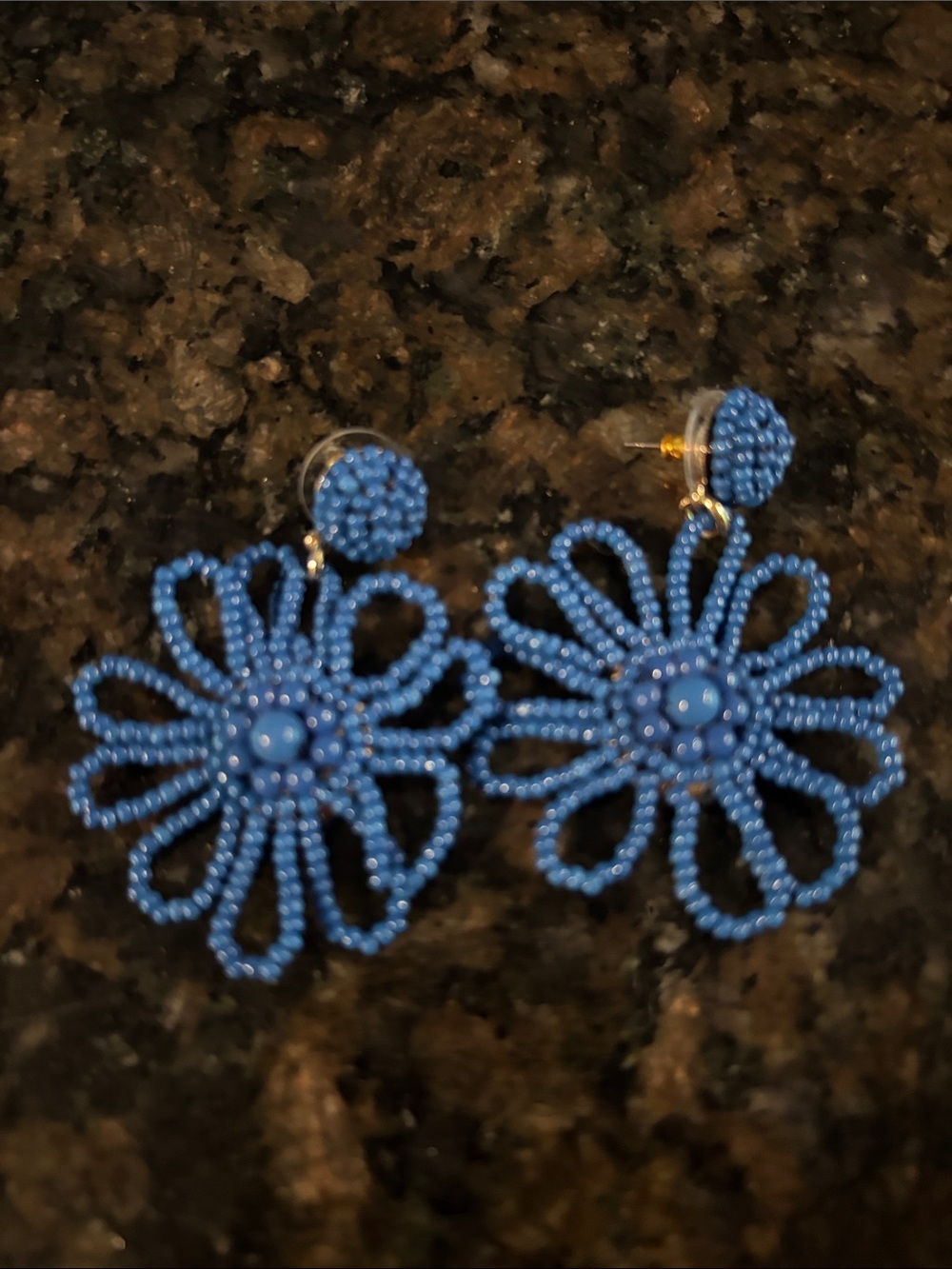 J Crew Blue Beaded Earrings Flower